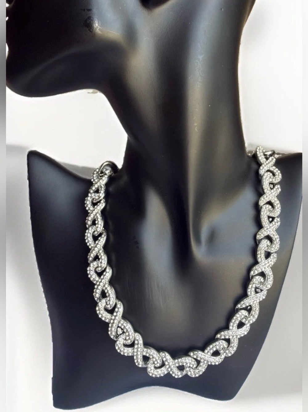 AAA CZ Infinity Link Necklace Silver Tone Stainless Steel 16” Iced Chain